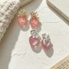 Small and niche texture transparent strawberry ear studs, gold and silver small flower zircon embellishments, three-dimensional earrings directly supplied by the manufacturer Specification image